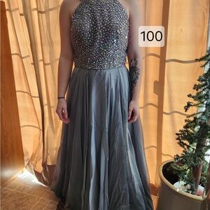 Sherri Hill Gray Embellished Prom Dress